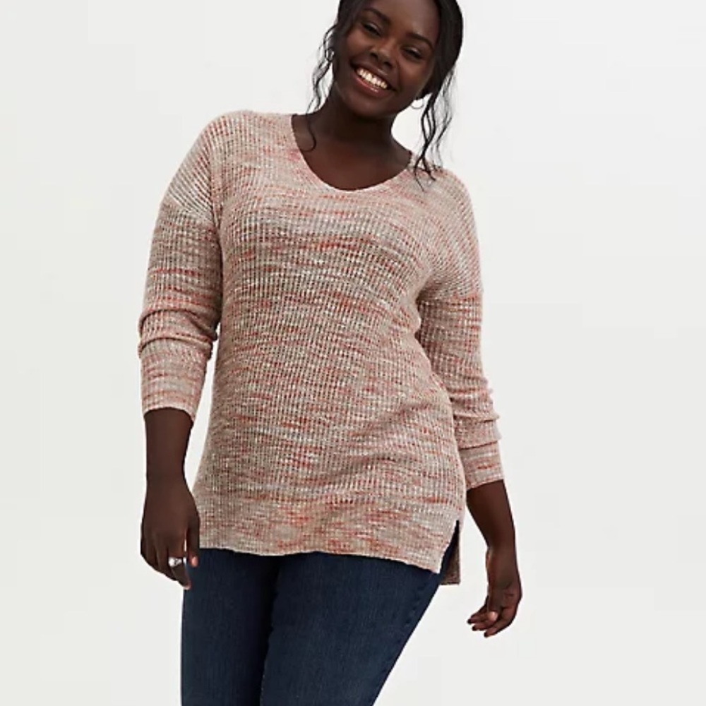 Torrid 3X Plus Size‎ Tan Slub Pulllover Tunic V-Neck Sweater